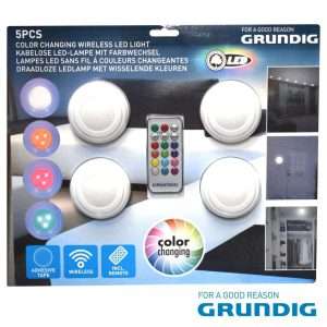 CONJUNTO DE 4 APLIQUES LED RGBW C/ COMANDO GRUNDIG
