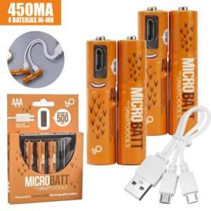 BATERIAS C/ PORTA MICRO USB NI-MH 450MA 4X SMARTOOOLS